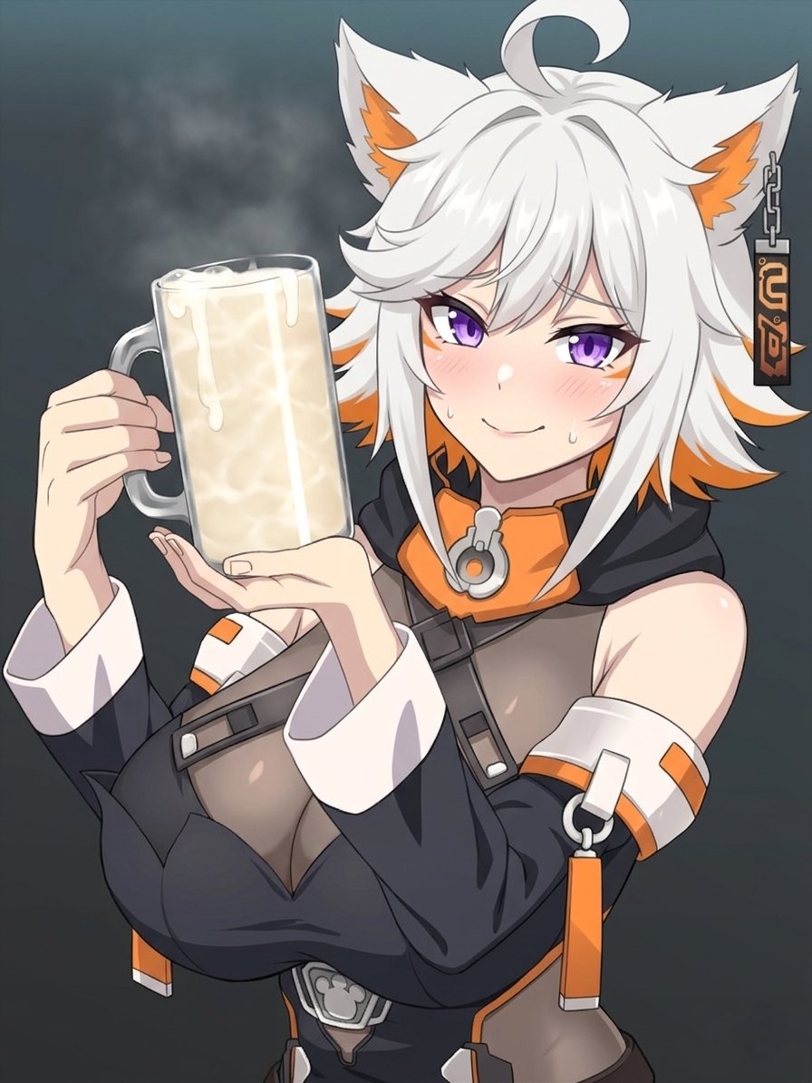 1girl, ai generated, blush, cum in mug, demenishki, face markings, female, huge tits, indie virtual youtuber, large breasts, multicolored hair, short hair, slutty female, virtual youtuber, voluptuous, voluptuous female