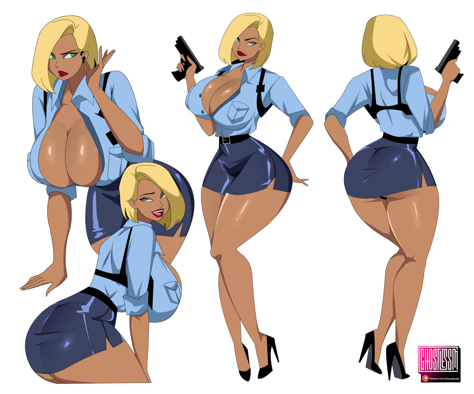 1girls, big ass, big breasts, big thighs, breasts, character request, curvaceous, curvy, curvy figure, digital media (artwork), female, female only, ghostlessm, high heels, hips, hourglass figure, huge ass, huge breasts, huge thighs, large ass, large breasts, large thighs, legs, light skin, light-skinned female, mature, mature female, officer, original, original character, police, police officer, police uniform, policewoman, skirt, slim waist, solo, thick, thick hips, thick legs, thick thighs, thighs, voluptuous, waist, wide hips, wide thighs