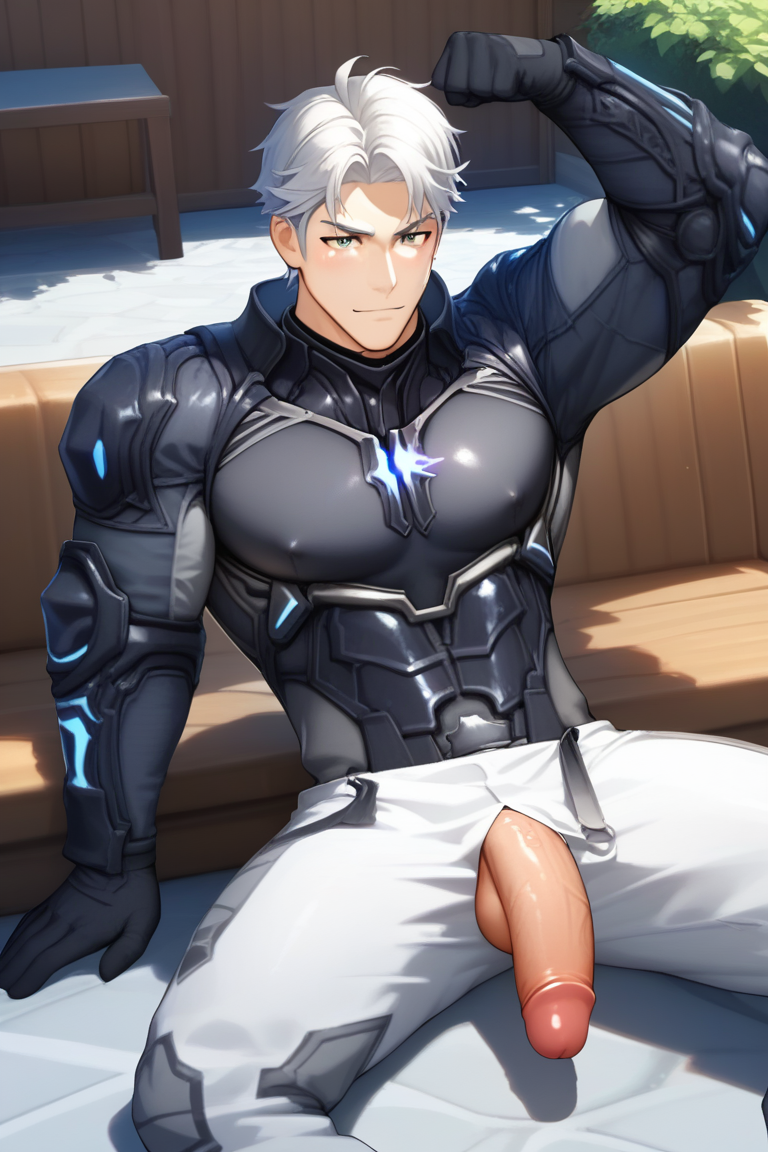 ai_generated armor bara free_fire hair male male_only muscles muscular white white_pants