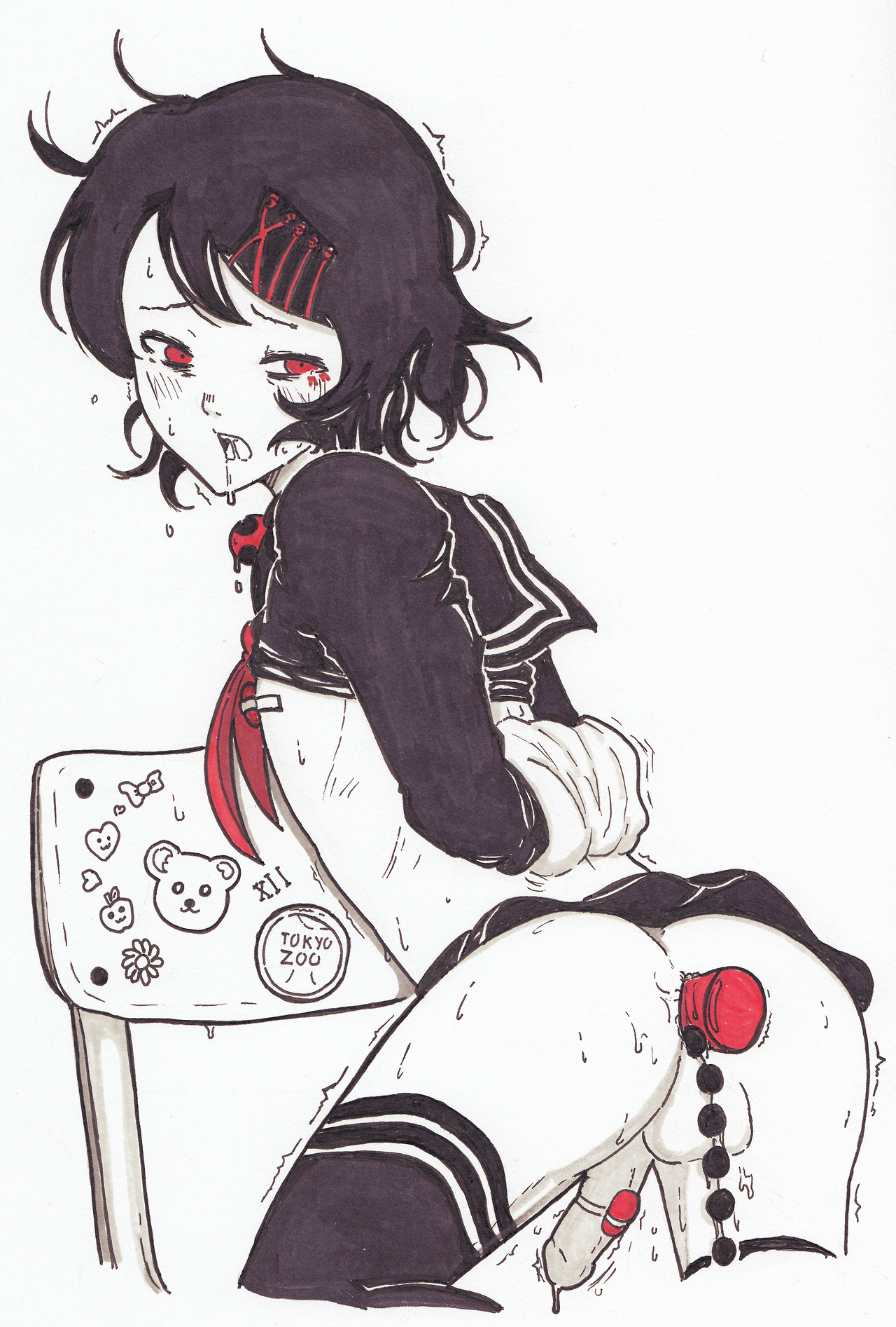 anal, anal plug, anal sex, androgynous, ass, balls, bound, bound wrists, buttplug, gay, juuzou suzuya, male, mark gavatino, penis, sailor uniform, solo, solo male, tokyo ghoul