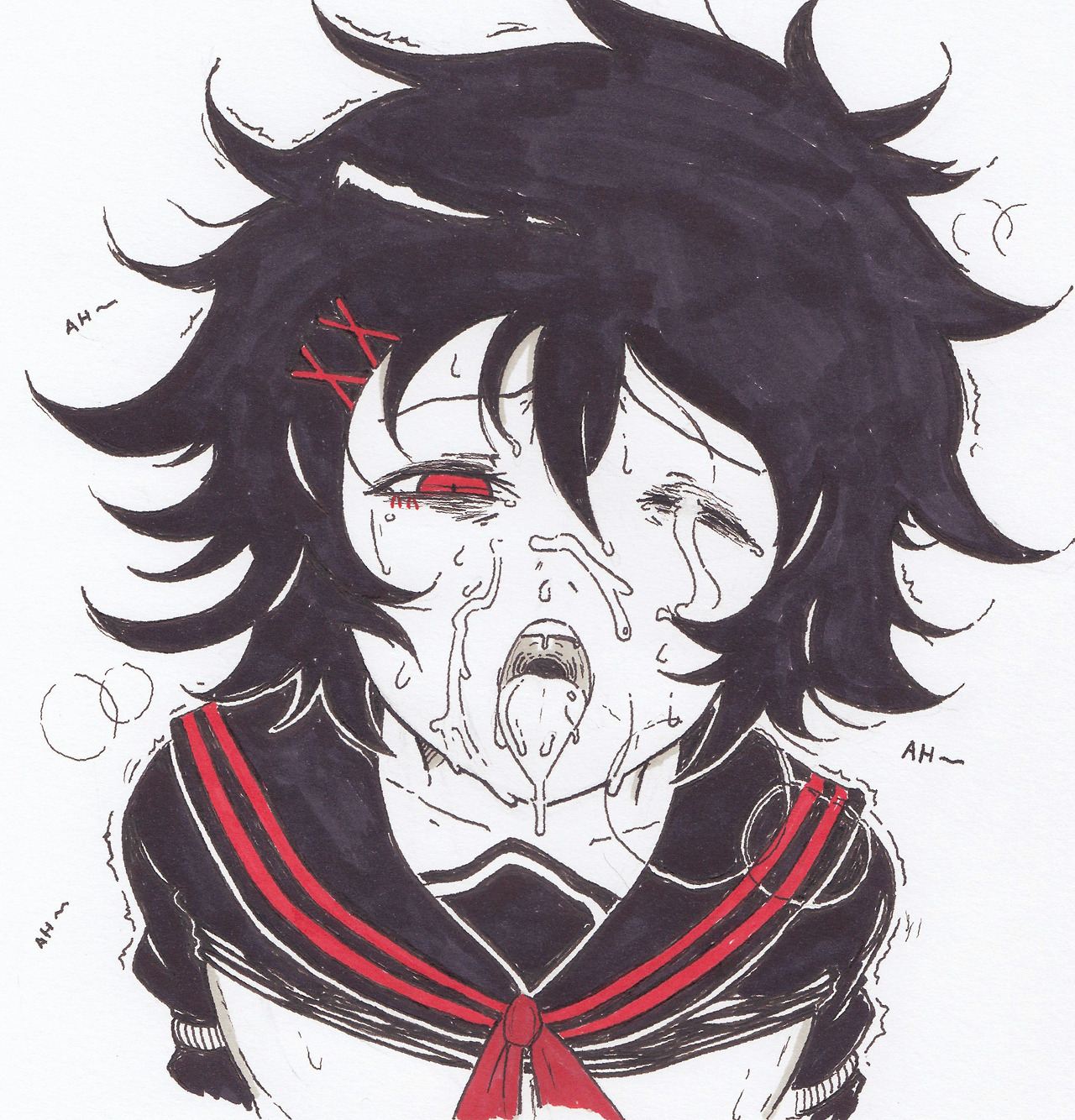 androgynous, cum on face, gay, juuzou suzuya, male, mark gavatino, open mouth, presenting mouth, presenting throat, sailor uniform, solo, solo male, tokyo ghoul