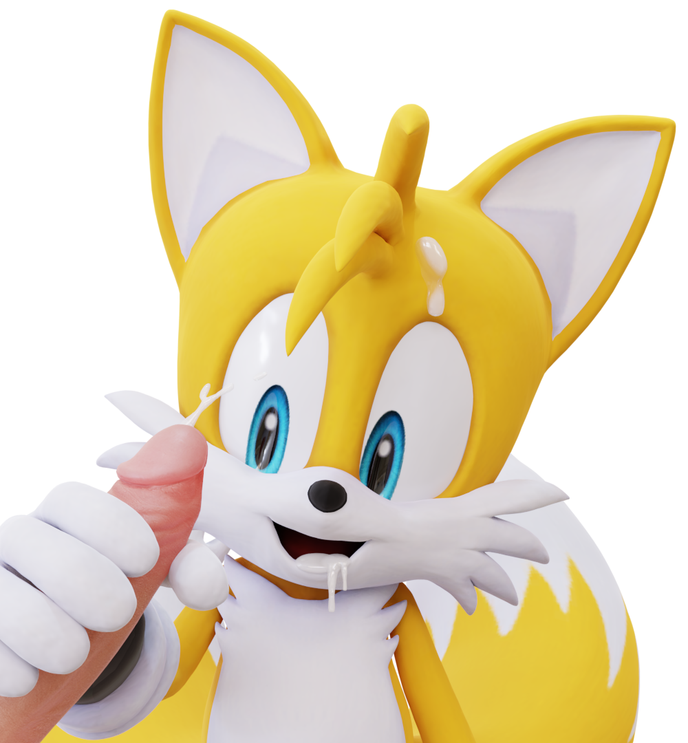 3d blue_eyes candyhead cum cum_in_mouth cum_on_face sonic_(series) tails white_fur yaoi yellow_fur