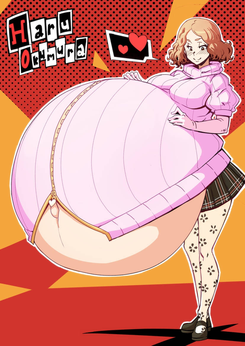 1girls big_breasts haru_okumura hyper hyper_belly hyper_pregnancy mabeelz persona pregnant short_hair solo_female tagme