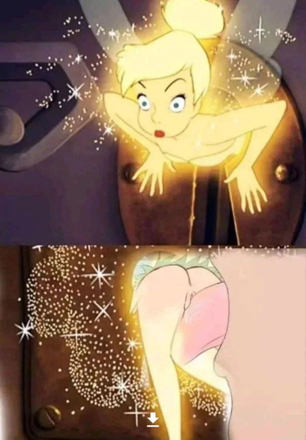 1girls 2koma ambiguous_gender anus bangs blonde_hair blue_eyes comic cunnilingus disney dress edit fairy fairy_dust fairy_girl fairy_wings green_dress hair_bun hair_tied keyhole light-skinned_female light_skin lipstick little_girl micro_female minigirl open_mouth peter_pan_(disney) petite pussy size_difference small_female small_girl smaller_female source_request sparkles stuck stuck_in_wall surprised tied_hair tinker_bell tiny_female tiny_girl tongue tongue_out upskirt wide_eyed