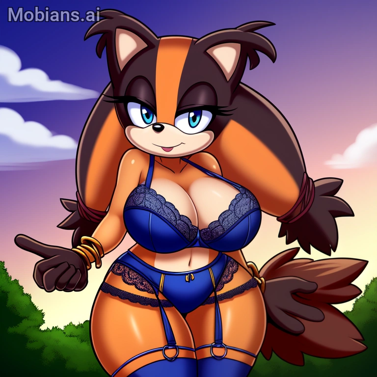 ai_generated anthro badger big_breasts blue_lingerie blue_panties blue_stockings female female_only furry furry_female mobians sticks_the_badger thick_thighs wide_hips