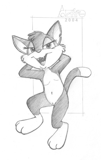 2004 animaniacs cat color feline female female_only feral front_view fur furry furry_only graphite_(medium) hands_behind_head nude rita_(animaniacs) rita_and_runt solo tagme vulva