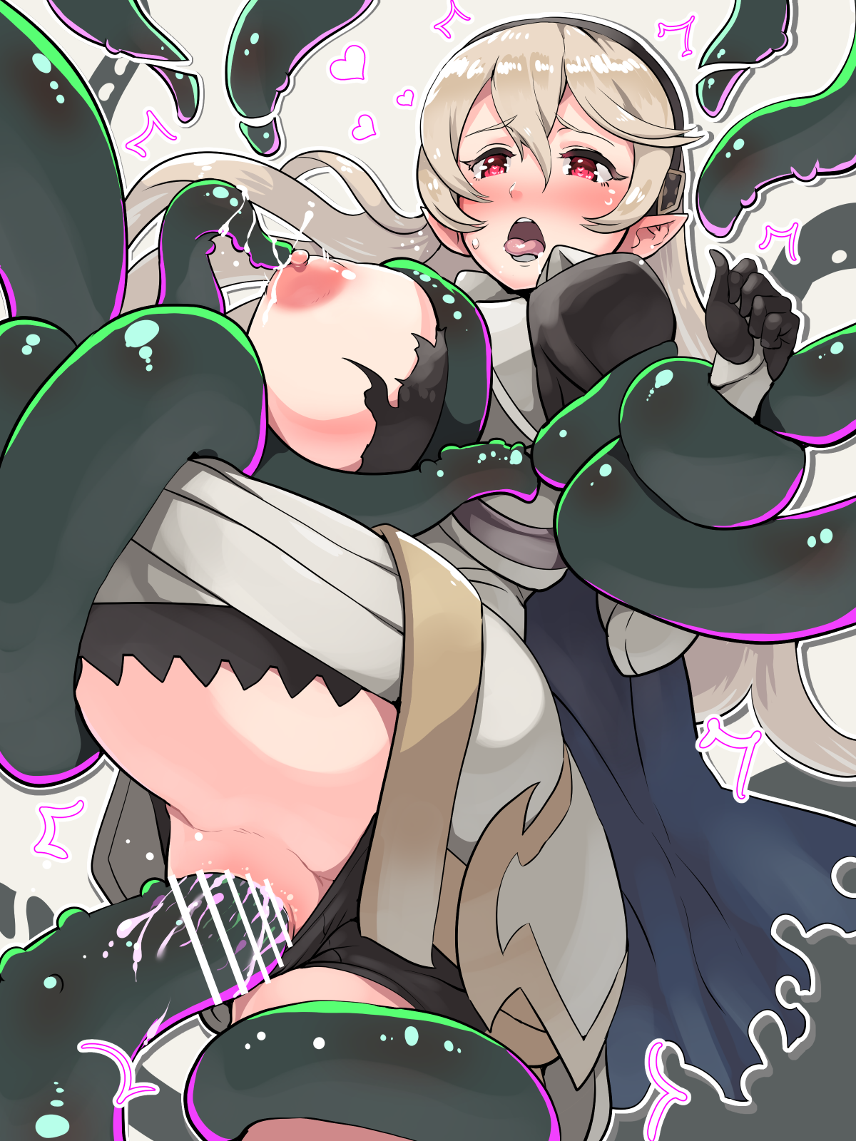 areolae, big breasts, blush, boris (noborhys), breasts, censored, corrin (fire emblem), corrin (fire emblem) (female), elf, female, fire emblem, fire emblem fates, heart, large breasts, nintendo, nipples, open mouth, panties, penetration, pussy, sex, tentacle, tentacle sex, vaginal penetration