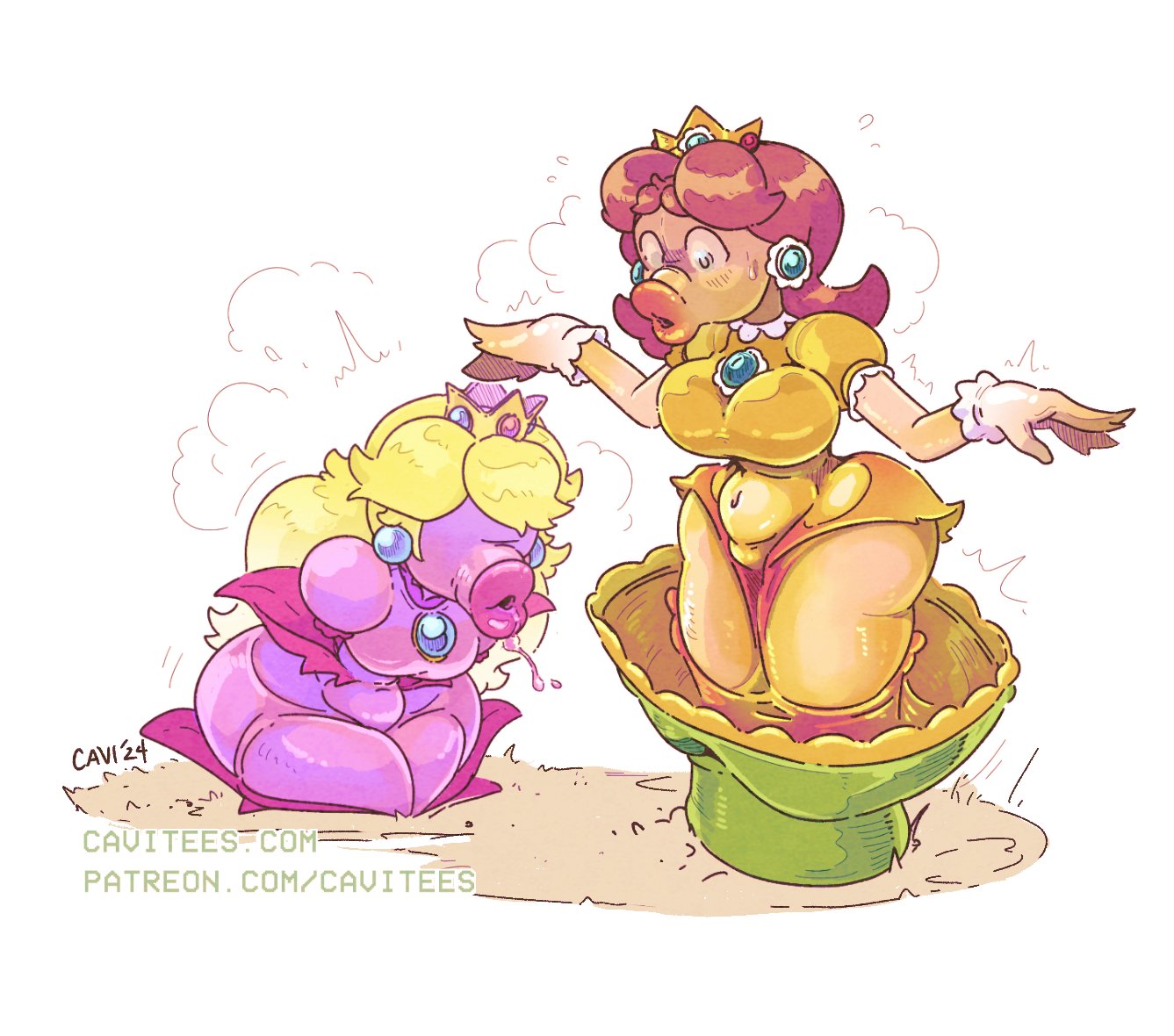 1girls breast_expansion cavitees female fuckplant huge_breasts identity_death lip_expansion mario_(series) plant_transformation princess_daisy princess_peach suckplant text thick_thighs transformation transformation_sequence wide_hips