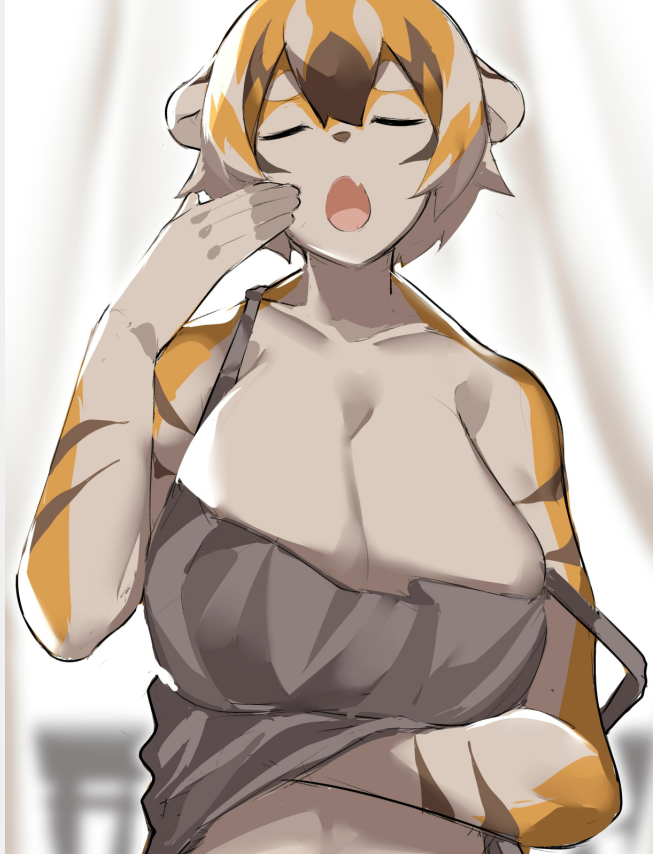 1girls aspirindabaitu big_breasts breasts cleavage female furry huge_breasts tagme tiger tiger_girl