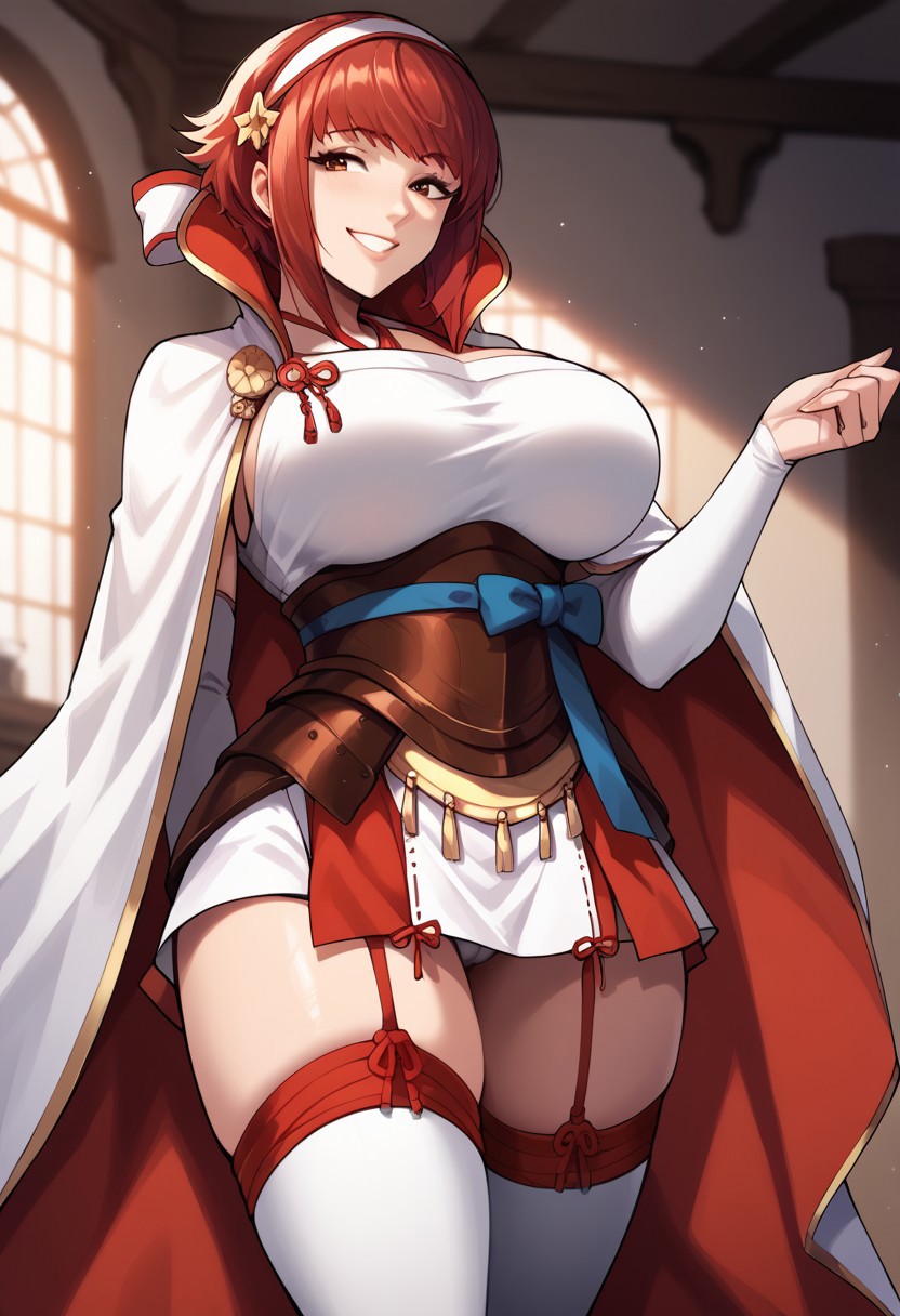 1girls 2020s 2024 2d 2d_(artwork) ai_generated alternate_breast_size alternate_eye_color alternate_hair_color big_breasts breasts clothed clothed_female clothing female female_only fire_emblem fire_emblem_fates grin grinning hairband human human_female human_only indoors intelligent_systems light-skinned_female light_skin looking_at_viewer looking_to_the_side nai_diffusion nintendo red_eyes red_hair sakura_(fire_emblem) short_hair solo solo_female stable_diffusion standing teeth video_game_character