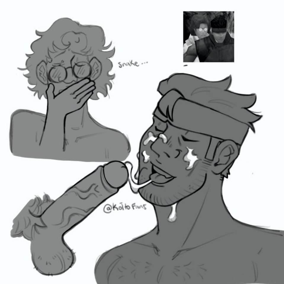 bara black_and_white bukkake face_closeup otacon small_dom_big_sub solid_snake tagme yaoi