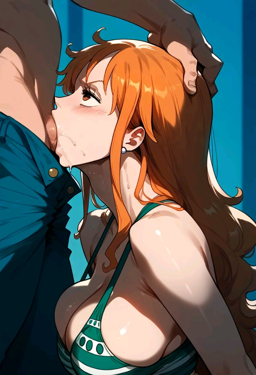 ai_generated deepthroat female male monkey_d_luffy nami nami_(one_piece) one_piece oral trewg001