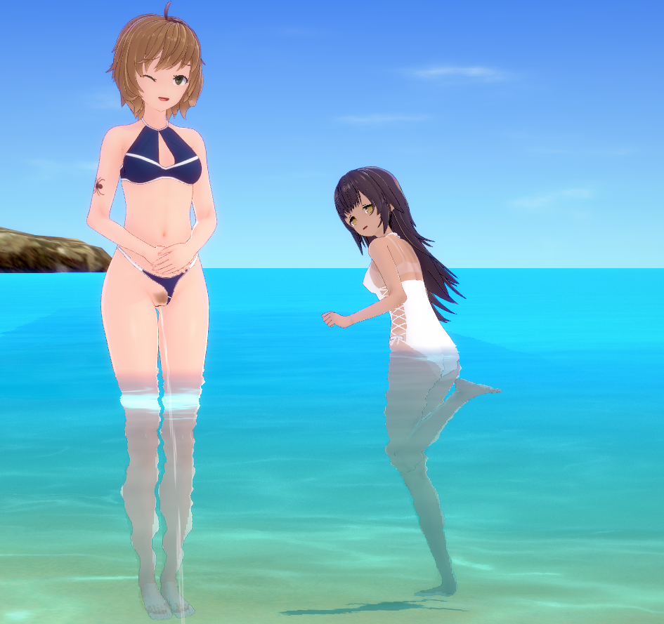 crookedbrook female_only koikatsu nasrin_(crookedbrook) peeing_in_water pulled_aside swimsuit tomboy