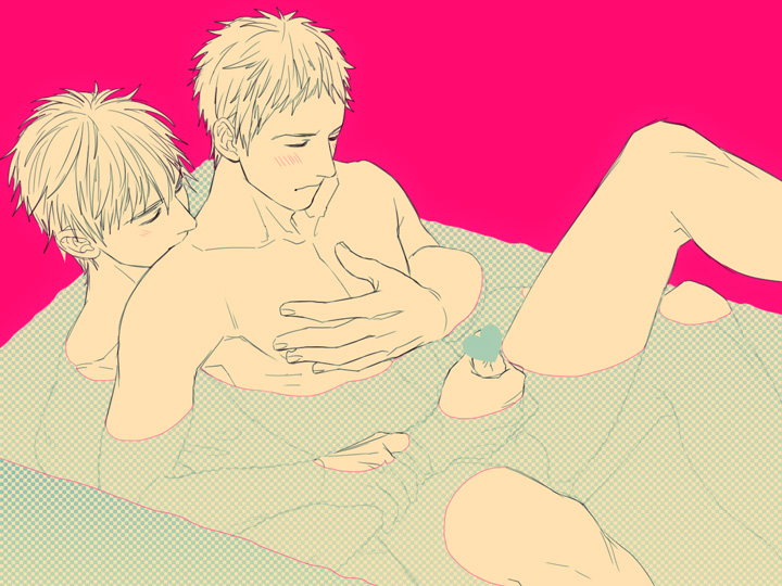 2boys bath blush censored glasses hand handjob hands heart_censor junpei_hyuga kiyoshi_teppei kuroko_no_basuke legs male_focus male_only multiple_boys nude shared_bathing shiru_(pepeelotion) water yaoi