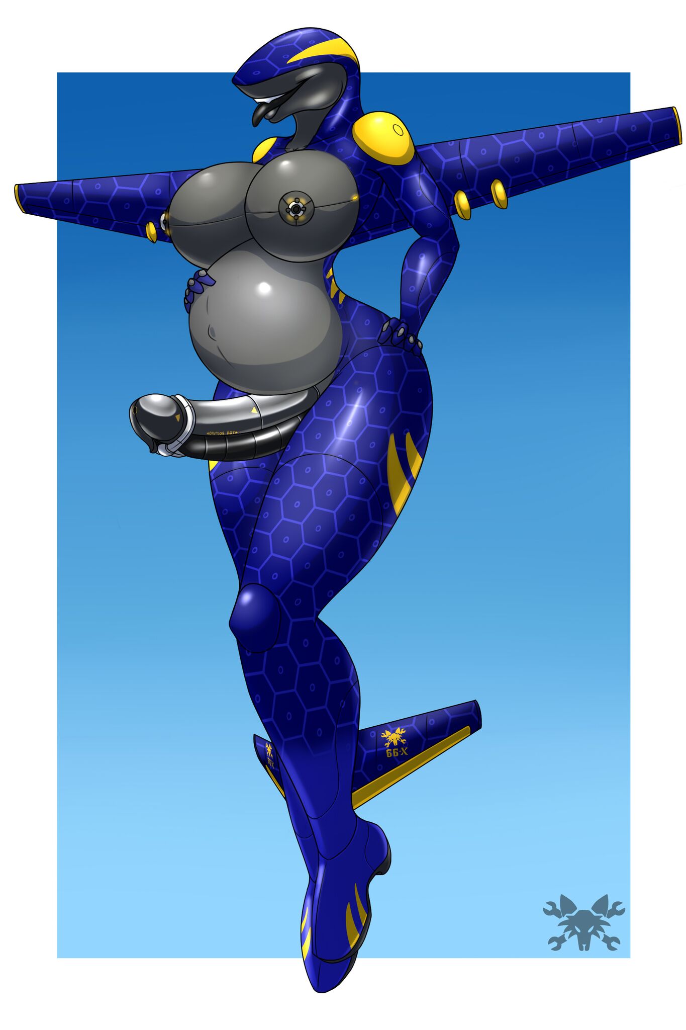 1futa aircraft airplane anthro big_breasts breasts dickgirl female futanari huge_belly intersex living_aircraft living_machine machine metalfoxxx penis pregnant pregnant_futa ready_to_pop requiem simple_background solo uav