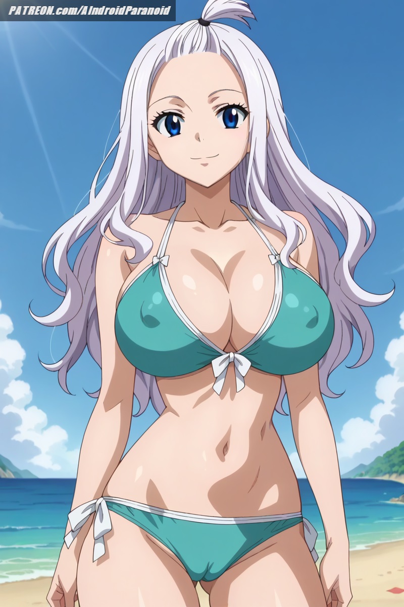 1girls, ai generated, aindroidparanoid, ass, beach, big ass, big breasts, big butt, bikini, blue eyes, blue hair, blush, breasts, cameltoe, covered nipples, fairy tail, female, female only, gigantic breasts, hips, hourglass figure, huge breasts, large ass, large breasts, long hair, massive breasts, mirajane strauss, narrow waist, outdoors, pussy, stable diffusion, straight hair, voluptuous, white hair, white-haired female, wide hips