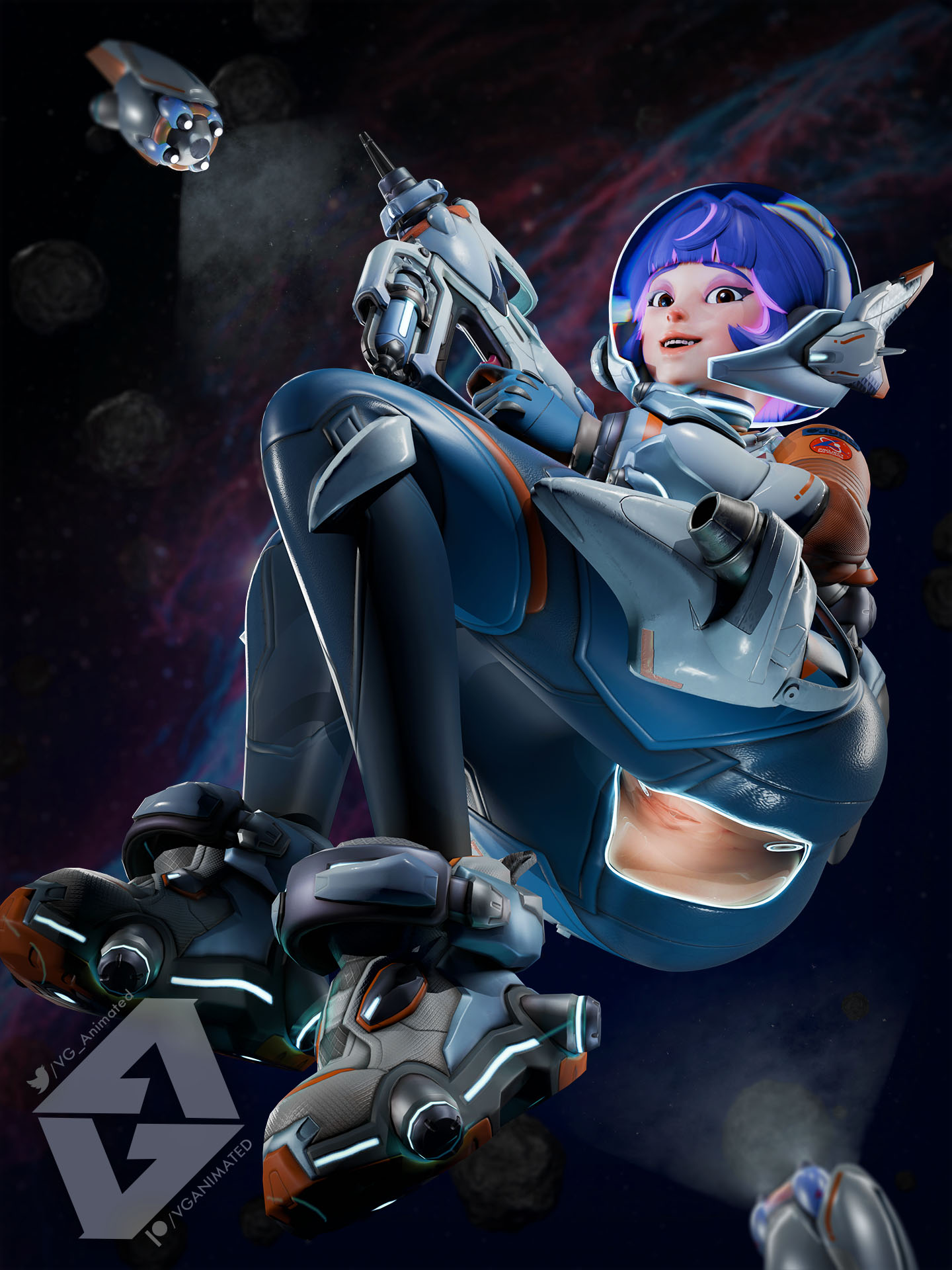 3d, anus, blender, female, flashing, flashing pussy, juno (overwatch), overwatch, overwatch 2, parody, pussy, space, vganimated