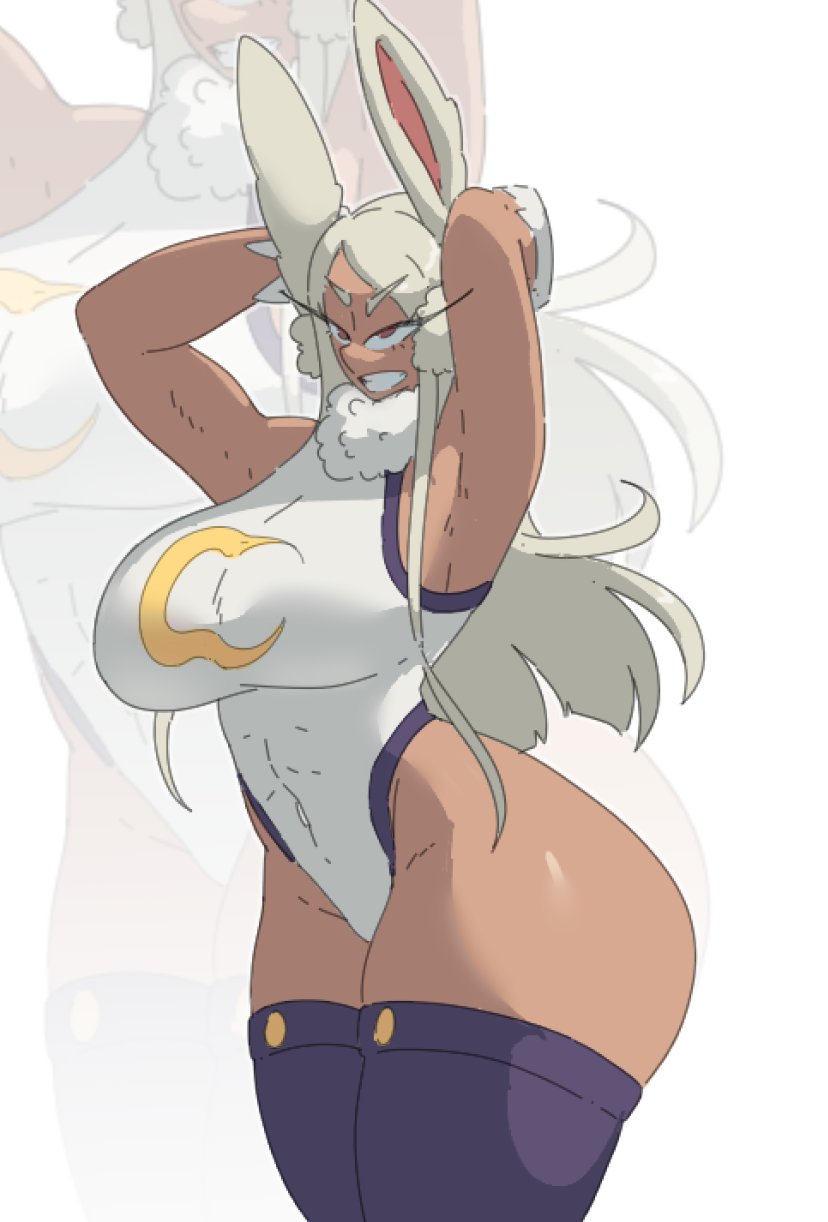 1girls armpit armpits ass big_ass big_butt breasts brown_body bunny_ears bunny_girl butt clothed dark-skinned_female fat_ass hero_outfit_(mha) huge_ass huge_butt leedraw11 mature mature_female mature_woman miruko my_hero_academia rumi_usagiyama smile smiling tanned_female tanned_skin thick_ass thick_thighs thighs tight_clothing white_fur white_hair