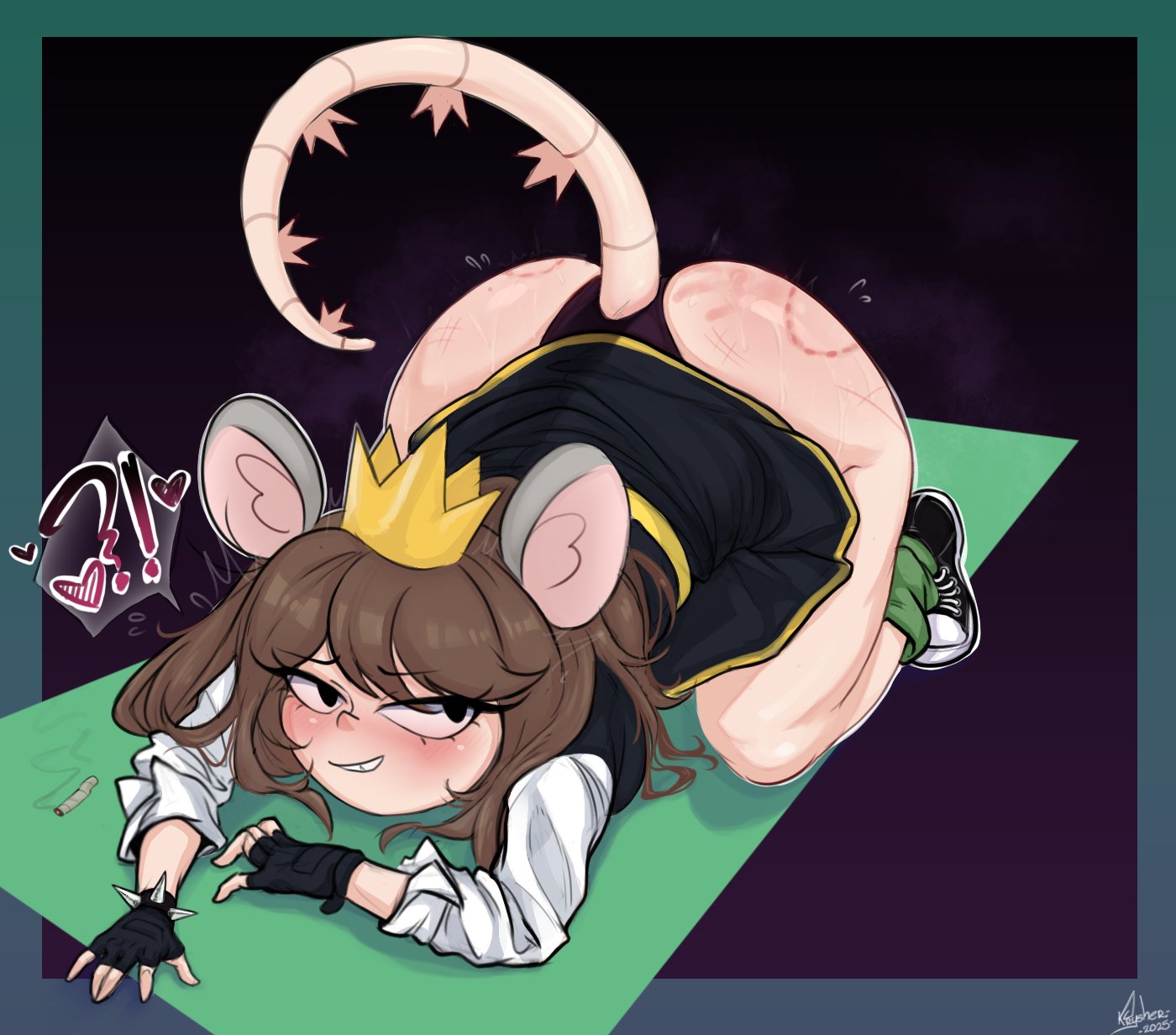 bite mark, black gloves, brown hair, colombian female, converse shoes, crown, cukizilla, female, krysher, marihuana, perfectos desconocidos, rat ears, rat girl, rat tail, youtube, youtube hispanic, youtuber character