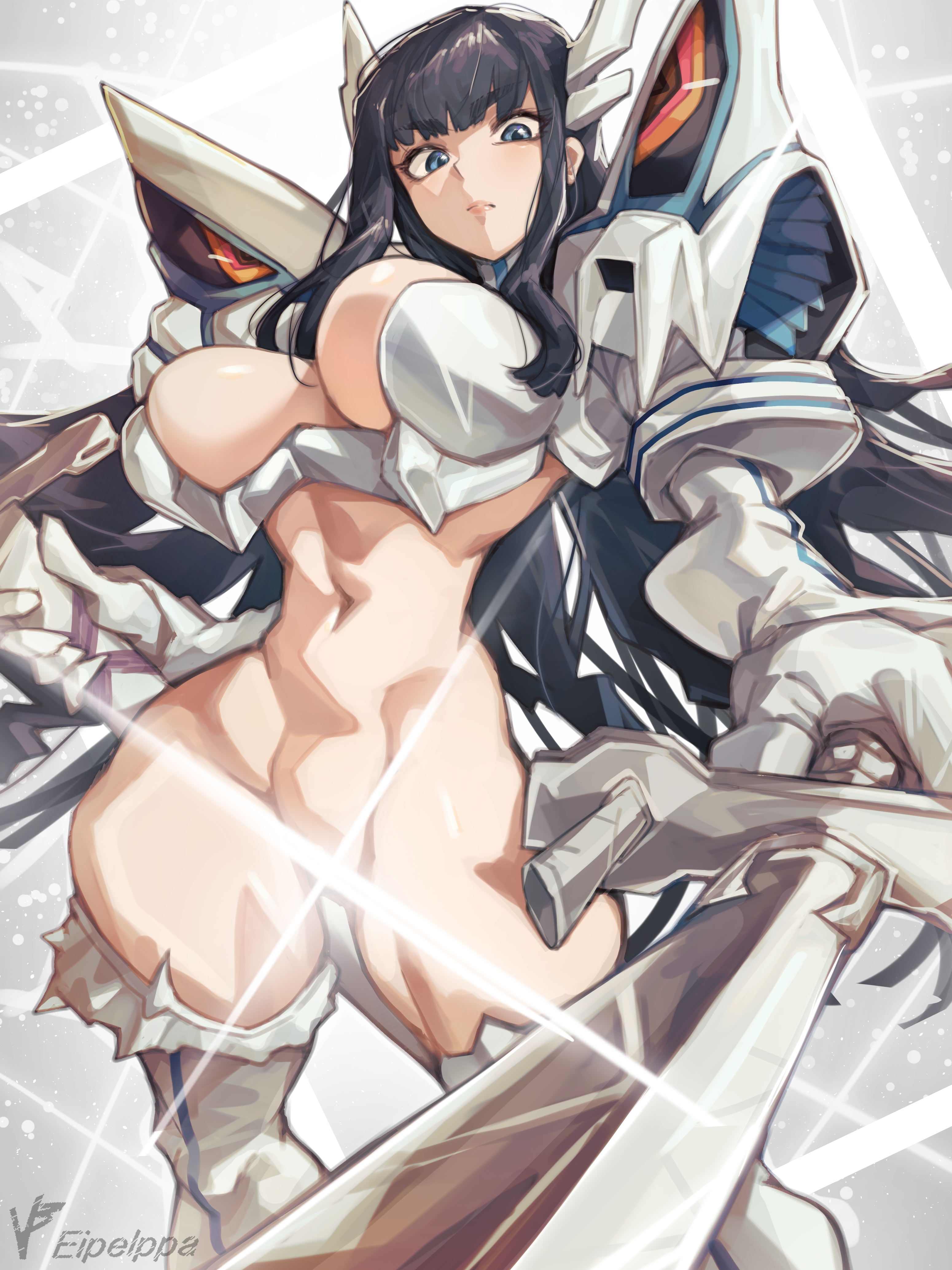 1girls, abs, areola, ass, big ass, big breasts, big thighs, black hair, black-haired female, blue eyes, bottomless, bouncing breasts, breasts, censored, convenient censoring, eipelppa, female, hips, huge breasts, huge thighs, iepelppa, iparuputsua, ipelppa, junketsu, kill la kill, kiryuuin satsuki, light, long hair, solo, solo female, studio trigger, tagme, thick thighs, thighs, wide hips