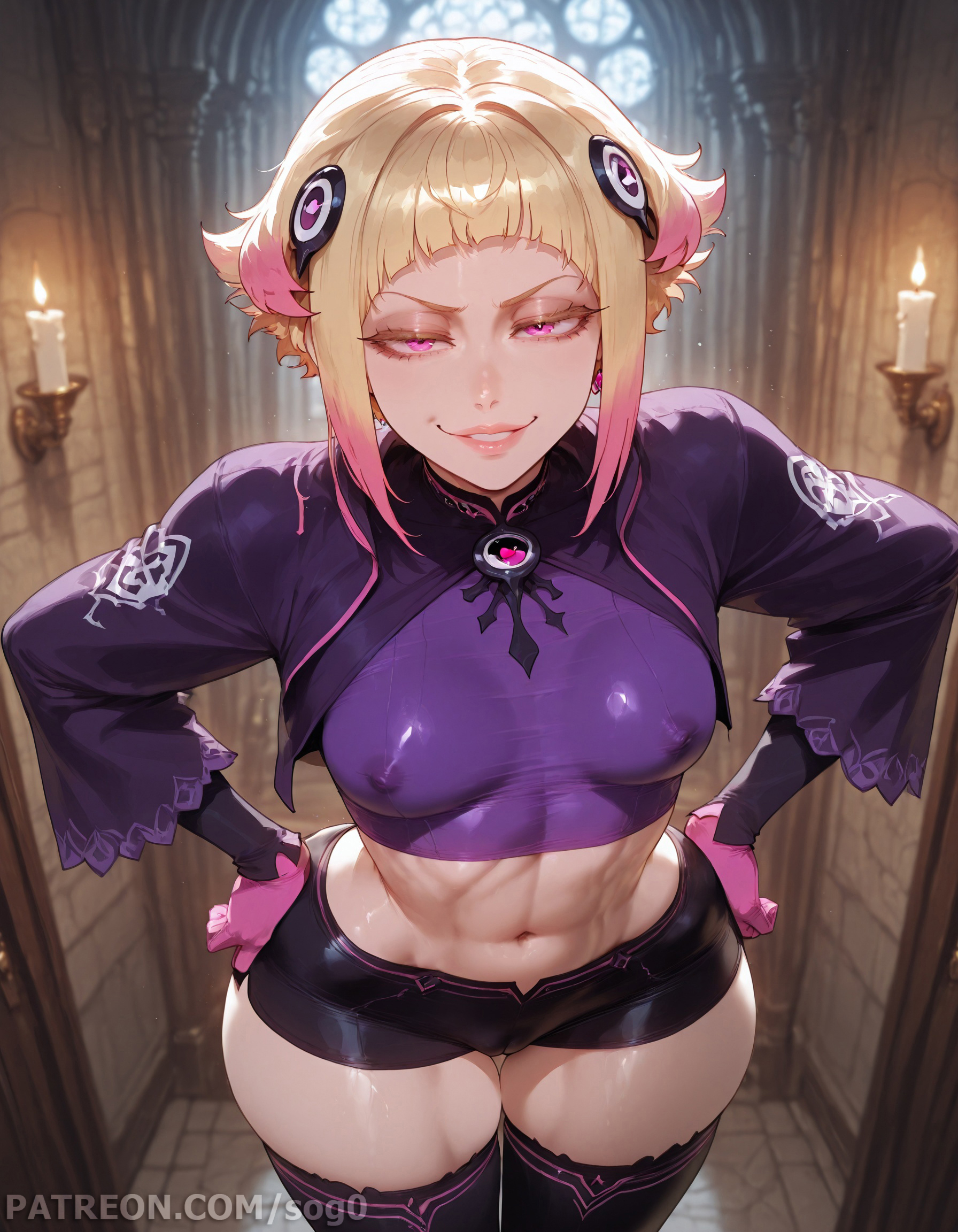 1girls, ai generated, alternate body type, blonde hair, capella emerada lugunica, female, light skin, light-skinned female, pink hair, re:zero kara hajimeru isekai seikatsu, sogo, two-tone hair