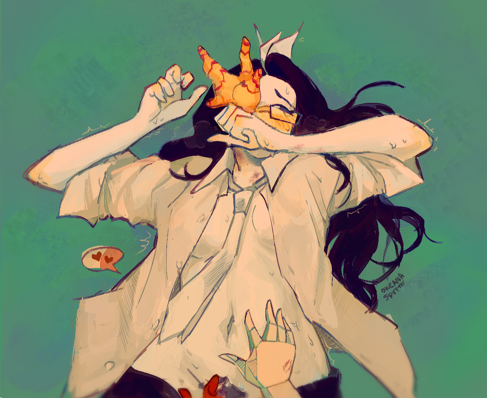 2girl 2girls black_eyes black_hair blush breathing coral coral_glasses dream_bbq ena ena_(dream_bbq) ena_(series) female fingering fingering_partner fingers lesbian_sex long_hair small_breasts source_request sweating white_body white_shirt white_skin yuri