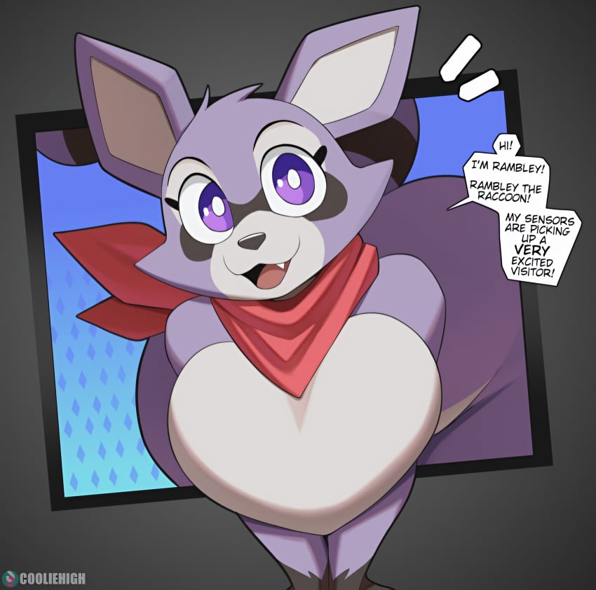 1girls, 2024, 2024s, anthro, big breasts, biped, black nose, breasts, cooliehigh, crossgender, cute fangs, dialogue, english text, fangs, featureless breasts, female, female focus, female only, fur, furry, furry female, genderswap, genderswap (mtf), hi res, indigo park, looking at viewer, mtf crossgender, open mouth, open smile, procyonid, purple body, purple eyes, purple fur, raccoon, raccoon ears, raccoon girl, raccoon tail, rambley raccoon, red scarf, repost, rule 63, scarf, simple background, smile, solo, speech bubble, subscribestar username, tail, text, tongue, toony, two-tone body, two-tone fur, white body, white fur