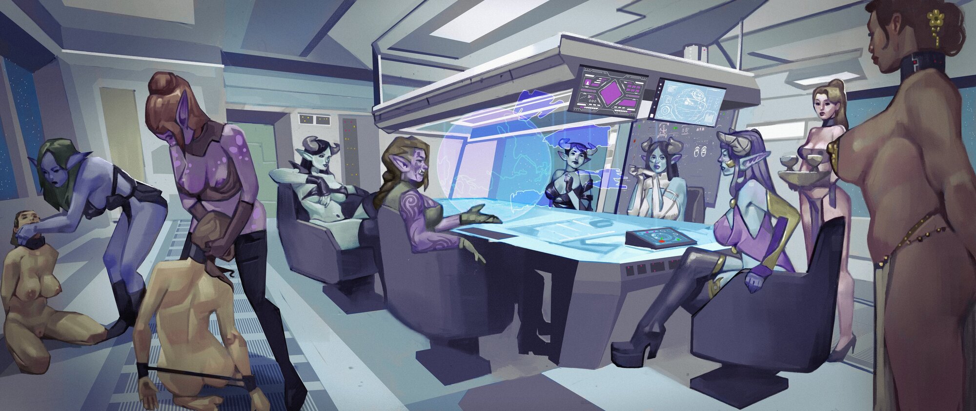 alien, alien girl, collar, conquered, devianthunter, female, human slave, lesbian domination, lesbian sex, multiple females, multiple girls, slave, slave girl, tagme, yuri