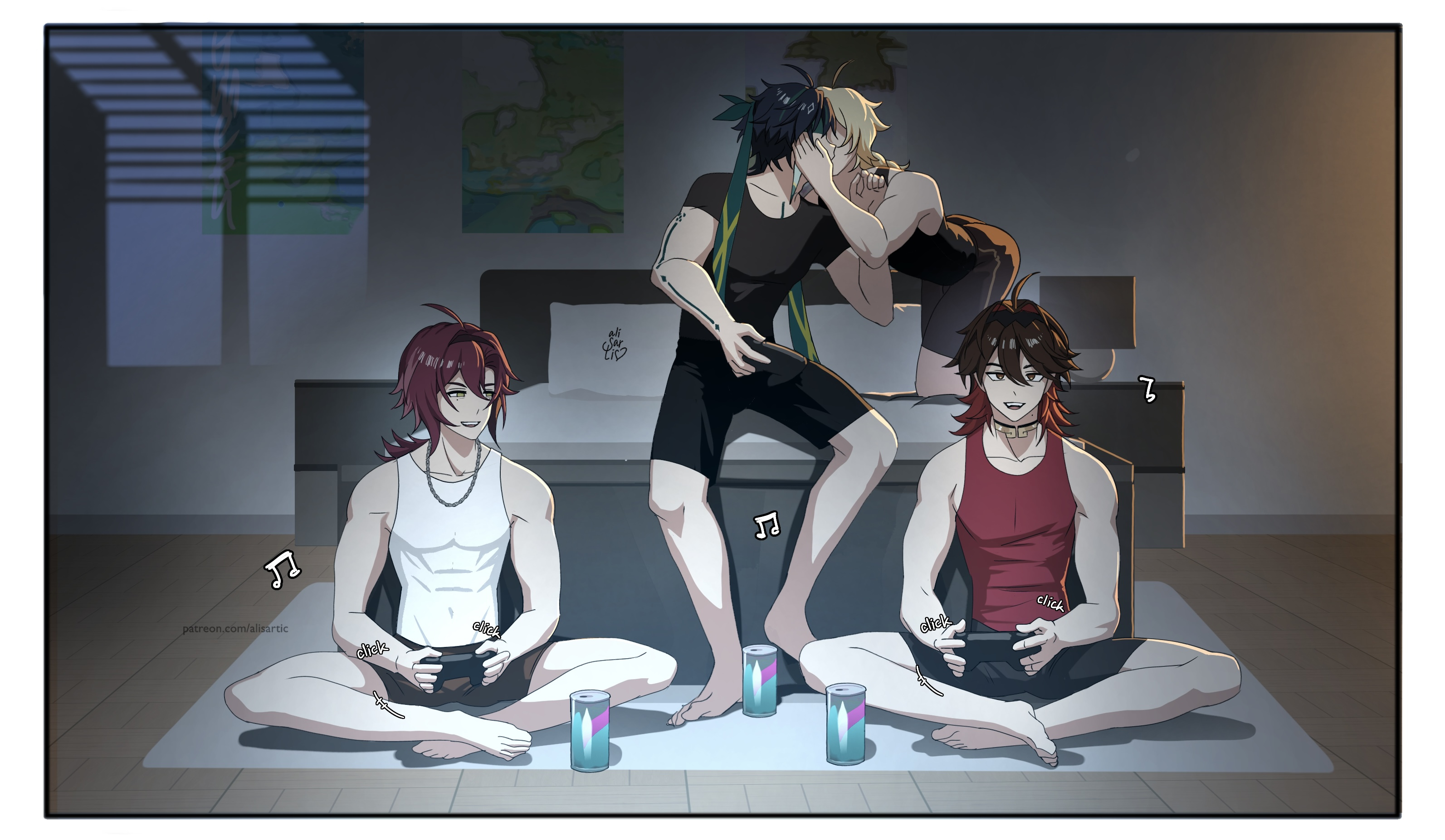 4boys, aether (genshin impact), alisartic1, anal, gaming (genshin impact), gay, genshin impact, kinich (genshin impact), shikanoin heizou, tagme, yaoi