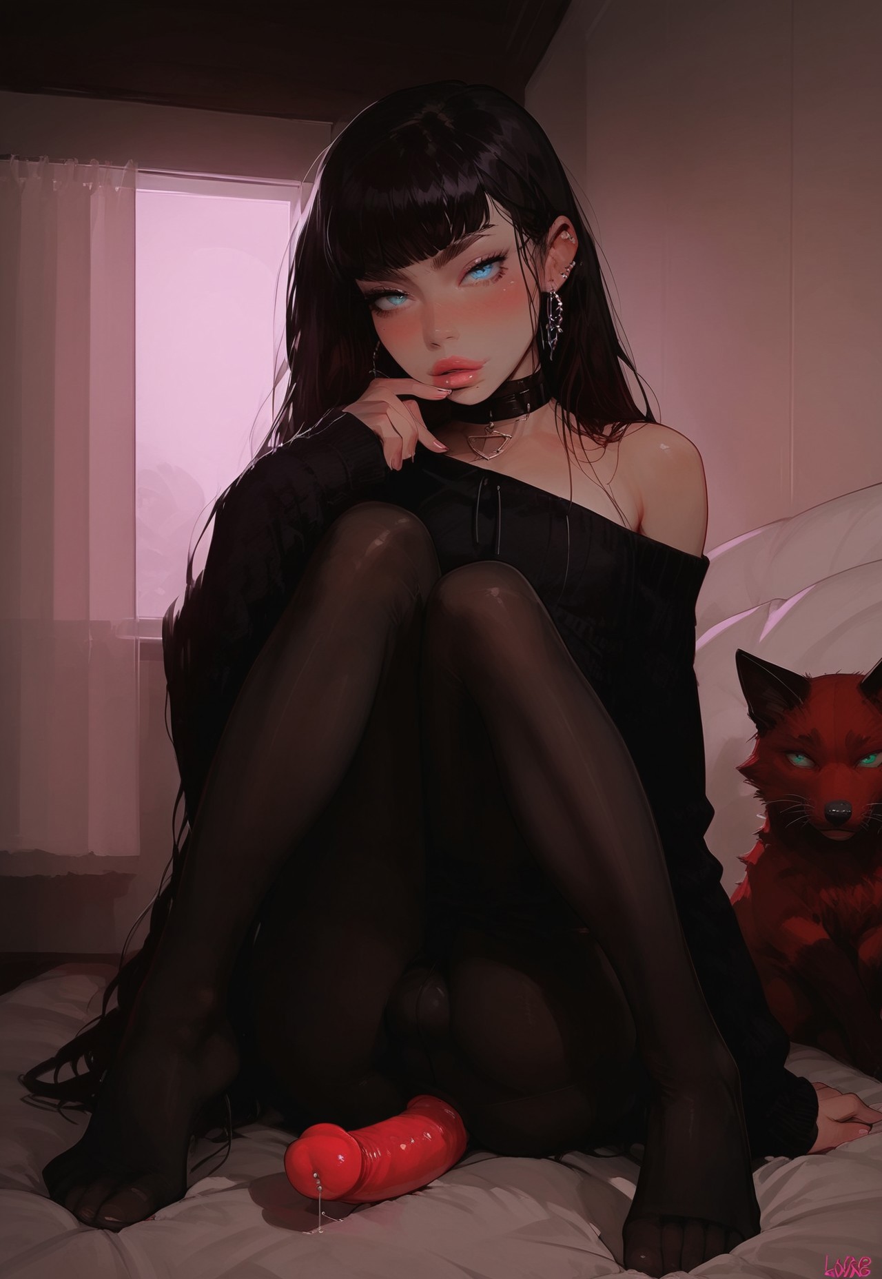 1boy, 1femboy, ai generated, bulge through clothing, cock, crossdressing, dick, dildo in ass, feet, femboy, femboy only, flat chest, flirting look, foot fetish, gay, inviting to anal, male, otoko no ko, pantyhose, penis, sissy, spartanat117, toes, trap