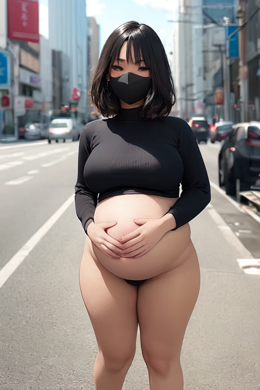 ai_generated asian asian_female black_hair black_mask cheesecake female female_only instagram internet_celebrity kitsunee.__ large_breasts nipples thick_thighs tiktok youtube