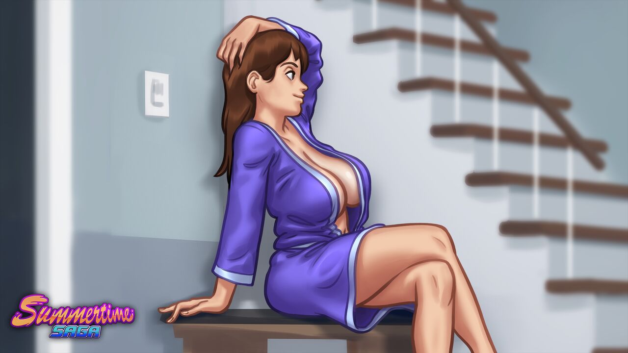 1girls 2d 2d_(artwork) big_breasts breasts brown_hair brunette cleavage clothed clothing curvaceous curves curvy curvy_body curvy_female curvy_figure darkcookie debbie_(summertime_saga) digital_drawing_(artwork) digital_media_(artwork) female female_focus female_only hi_res highres light-skinned_female light_skin long_hair milf no_bra pinup pose posing presenting presenting_breasts robe side_view sideboob sitting solo solo_focus summertime_saga teasing thick_thighs watermark