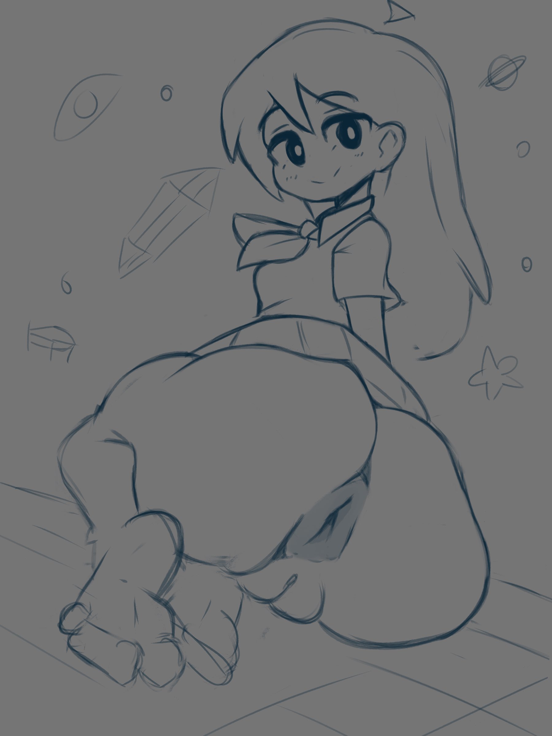 1girls, anus, ass, big ass, donut anus, feet, female, gaping anus, huge ass, looking back, mari (omori), notsawl, omori, plump labia, puffy anus, sketch, solo, solo female, tagme