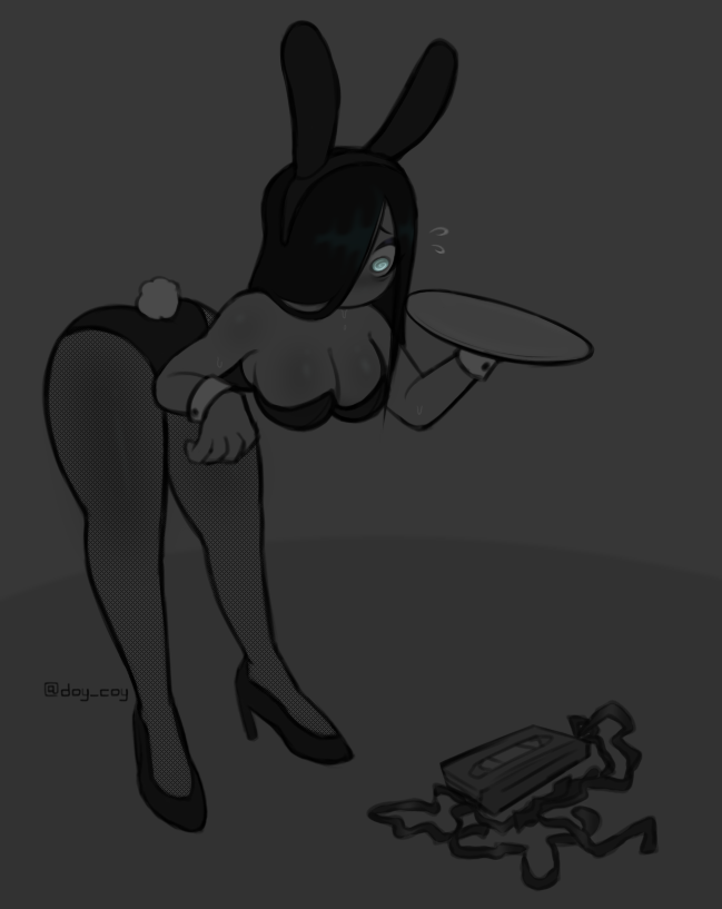 1girls bending_forward bending_over big_butt bunny_costume bunny_ears bunny_tail bunnysuit coy_doy dead_by_daylight dropped_object embarrassed female female_only fishnet fishnet_legwear fishnet_stockings fishnets ghost ghost_girl hair_over_one_eye high_heels holding_object long_hair onryo ringu solo solo_female sweat sweating the_ring thick_thighs yamamura_sadako