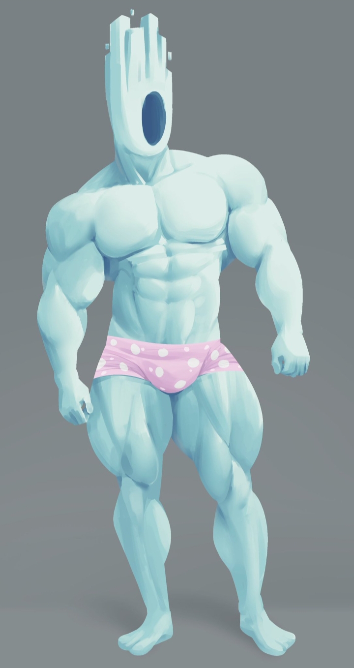 1boy bara big_biceps big_pecs bulge_through_clothing cerwcerw faceless_male male_only minos_prime_(ultrakill) muscular_male muscular_thighs simple_background underwear_only zamn