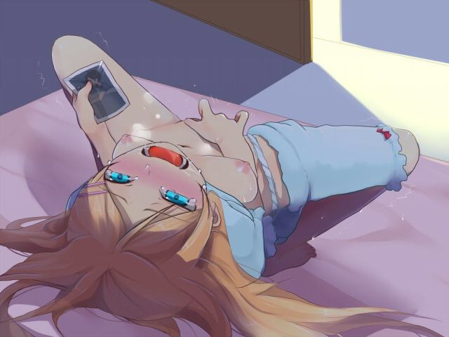 blonde hair, blue eyes, blush, breasts, clothing, female, fingering, fingering self, kousaka kirino, long hair, looking back, masturbation, nipples, open mouth, ore no imouto ga konna ni kawaii wake ga nai, panties, pussy, pussy juice, solo, spread legs, tears