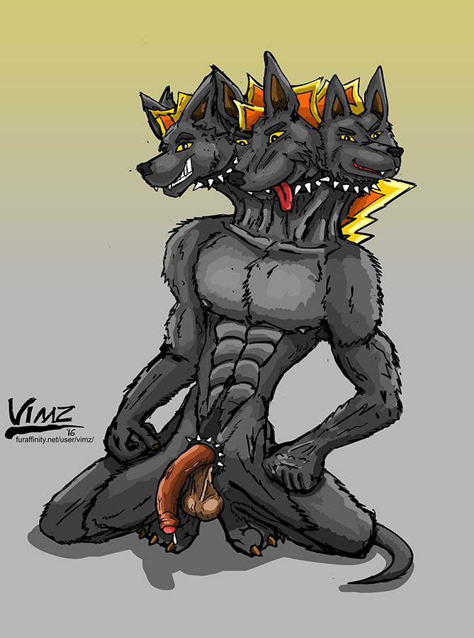 abs balls canine cerberus greek_mythology invalid_tag male male_only mammal multi_head muscular mythology penis vimz