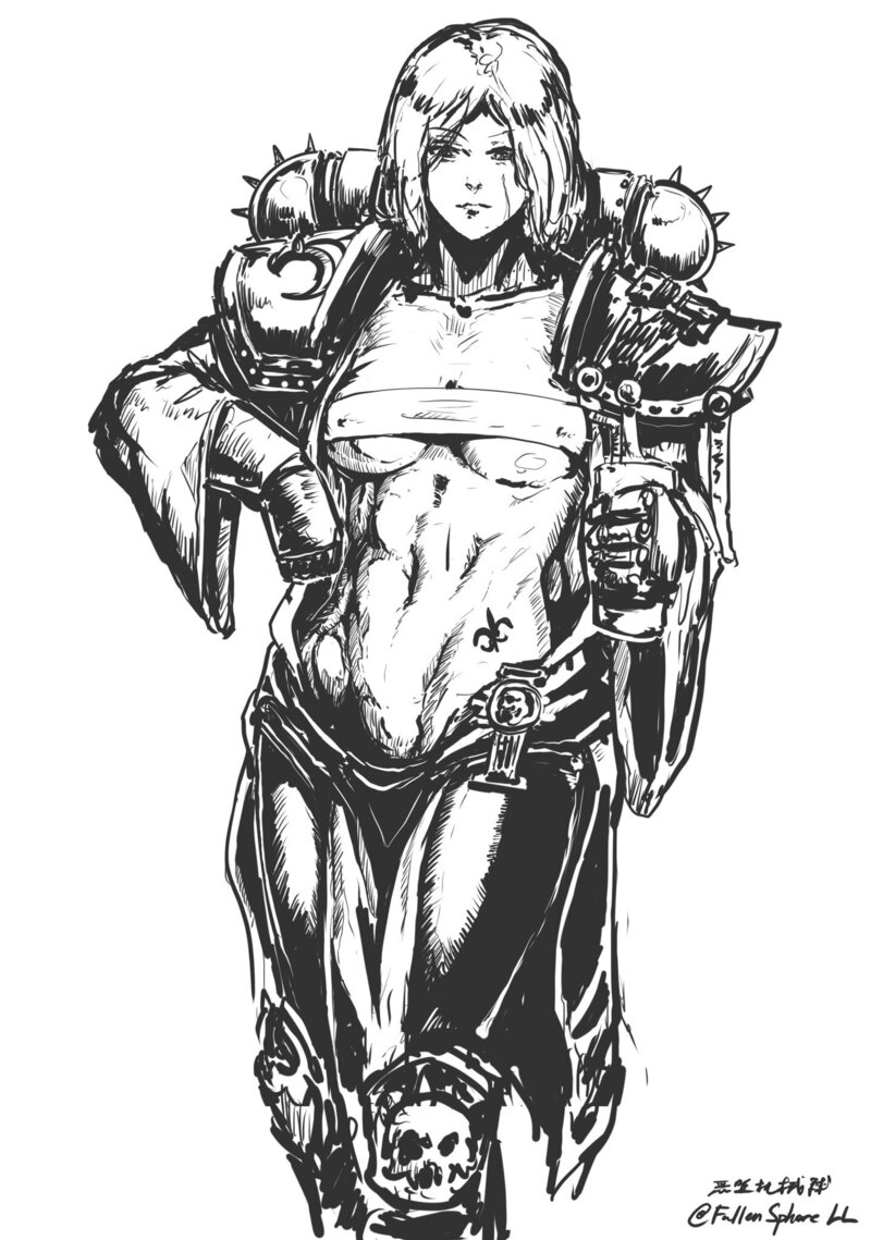 1girls adepta_sororitas fallenspherell female imperium_of_man monochrome purity_seal sister_of_battle warhammer_(franchise) warhammer_40k