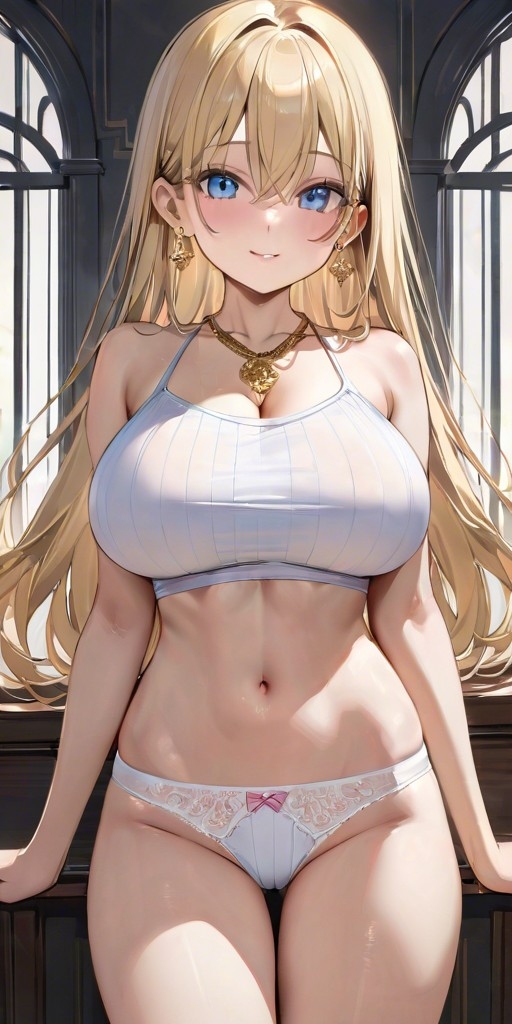 1girls ai_generated background bangs bare_midriff bare_shoulders bare_thighs belly_button big_breasts big_eyes blonde_female blonde_hair blonde_hair blonde_hair_female blue_eyes breasts busty commentary_request cute cute_face cute_girl earrings female female_focus female_only girl girly hair hips indoors inside large_breasts lia_the_busty_redhead long_hair looking_at_viewer midriff navel necklace no_pants original original_character panties petite petite_body self_upload slender_body smile smiling smiling_at_viewer solo solo_female solo_focus tagme tank_top thigh_gap thighs white_panties white_topwear