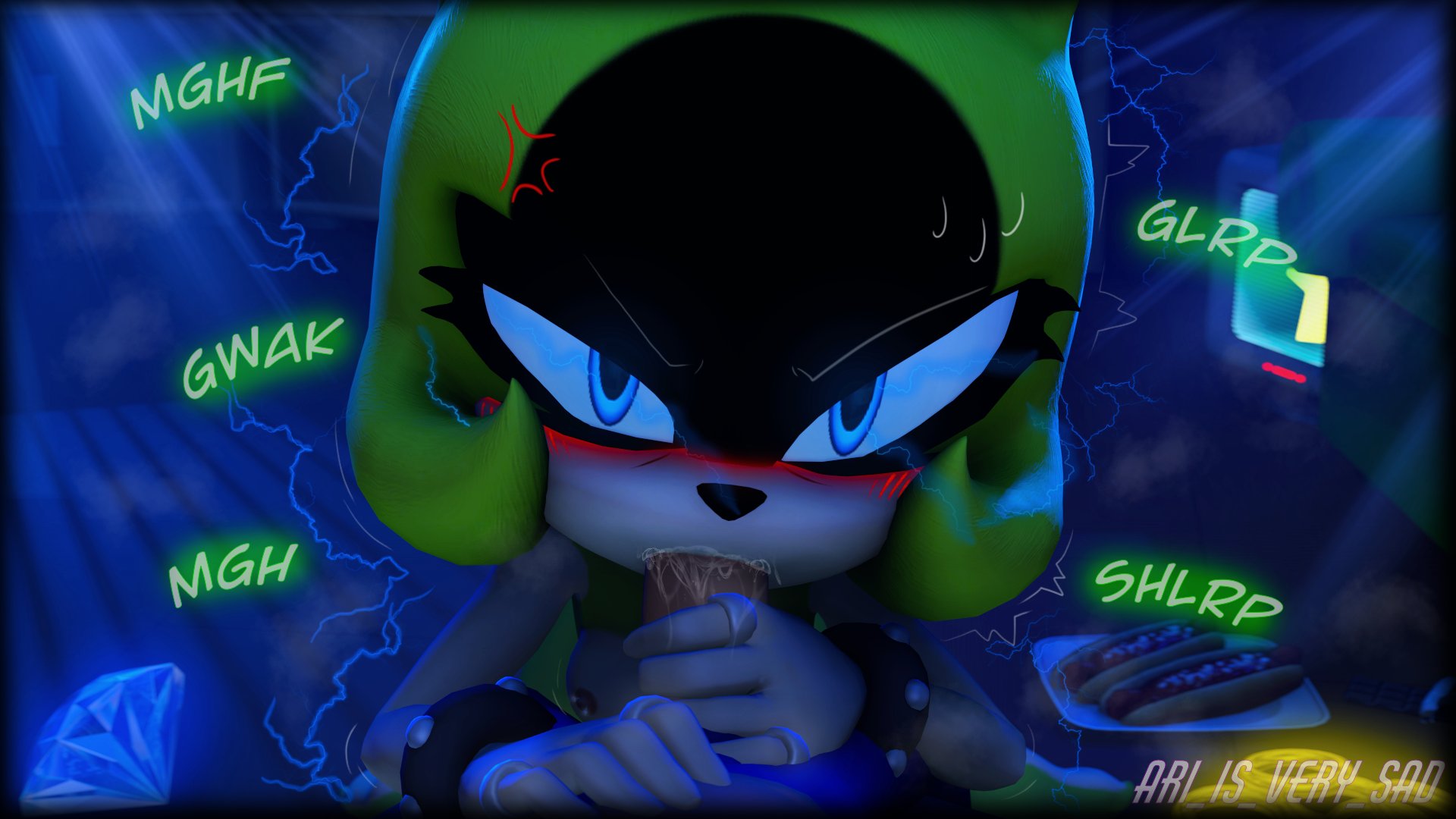 1boy, 1girls, 3d, 3d (artwork), angry fellatio, anthro, anthro female, anthro male, anthro on anthro, anthro penetrated, ari is very sad, blowjob, blue eyes, blue fur, blush, chili dog, cock, dick, erection, eulipotyphlan, eye contact, fellatio, female, fur, green fur, hand on penis, hedgehog, idw comics, idw publishing, looking at viewer, male, male pov, male/female, mammal, oral, oral sex, penis, penis in mouth, pov, pov blowjob, pov eye contact, pov male, rings, sega, sex, sfm, sonic (series), sonic the hedgehog, sonic the hedgehog (comics), sonic the hedgehog (idw), sonic the hedgehog (series), source filmmaker, straight, straight sex, surge the tenrec, tenrec