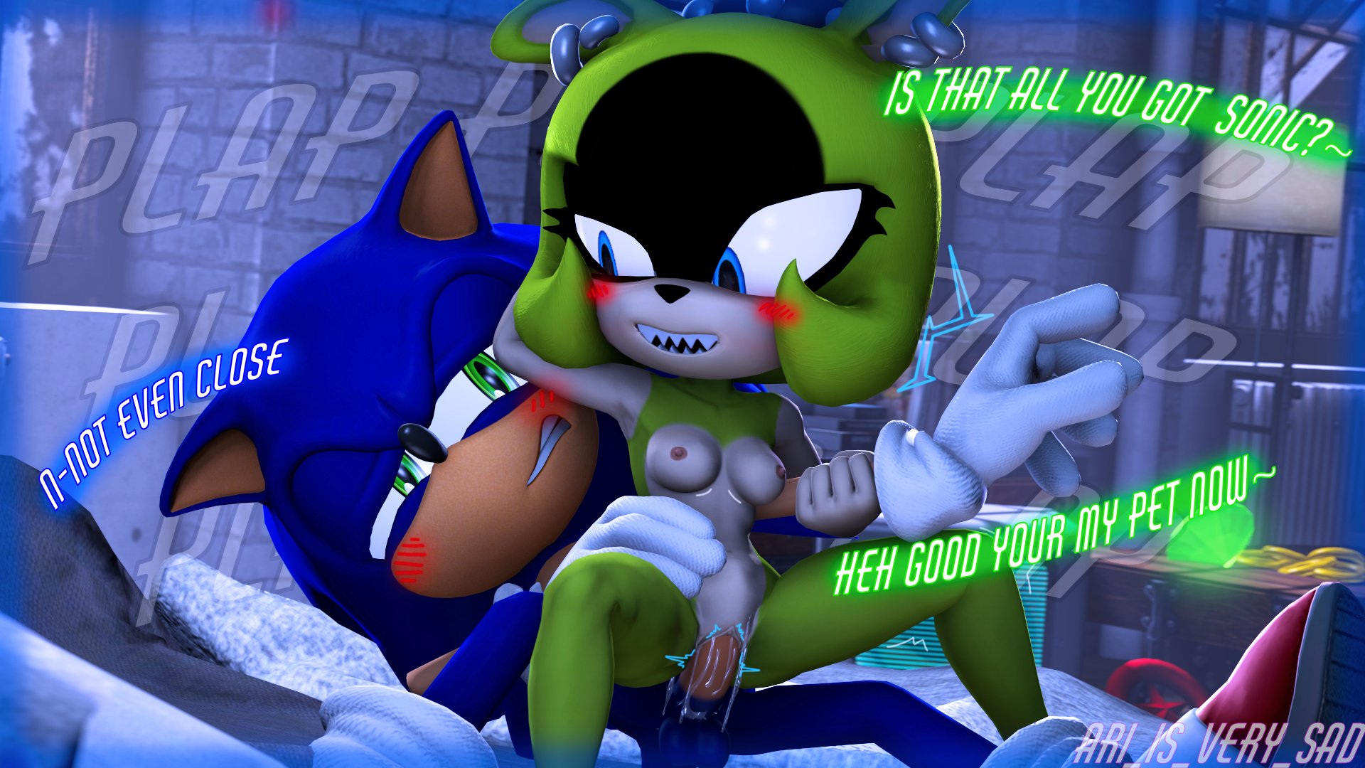 1boy, 1girls, anthro, anthro female, anthro male, anthro on anthro, anthro penetrating anthro, ari is very sad, bed, bedroom, bedroom sex, blue eyes, blue fur, blush, dialogue, duo, english text, eulipotyphlan, fur, green fur, hedgehog, idw publishing, mammal, naked, naked female, nude, nude female, on bed, penetration, penis, penis in pussy, plap, plapping, reverse cowgirl position, riding, riding penis, sega, sex, sonic (series), sonic the hedgehog, sonic the hedgehog (comics), sonic the hedgehog (idw), sonic the hedgehog (series), straight, straight sex, surge the tenrec, tenrec, text
