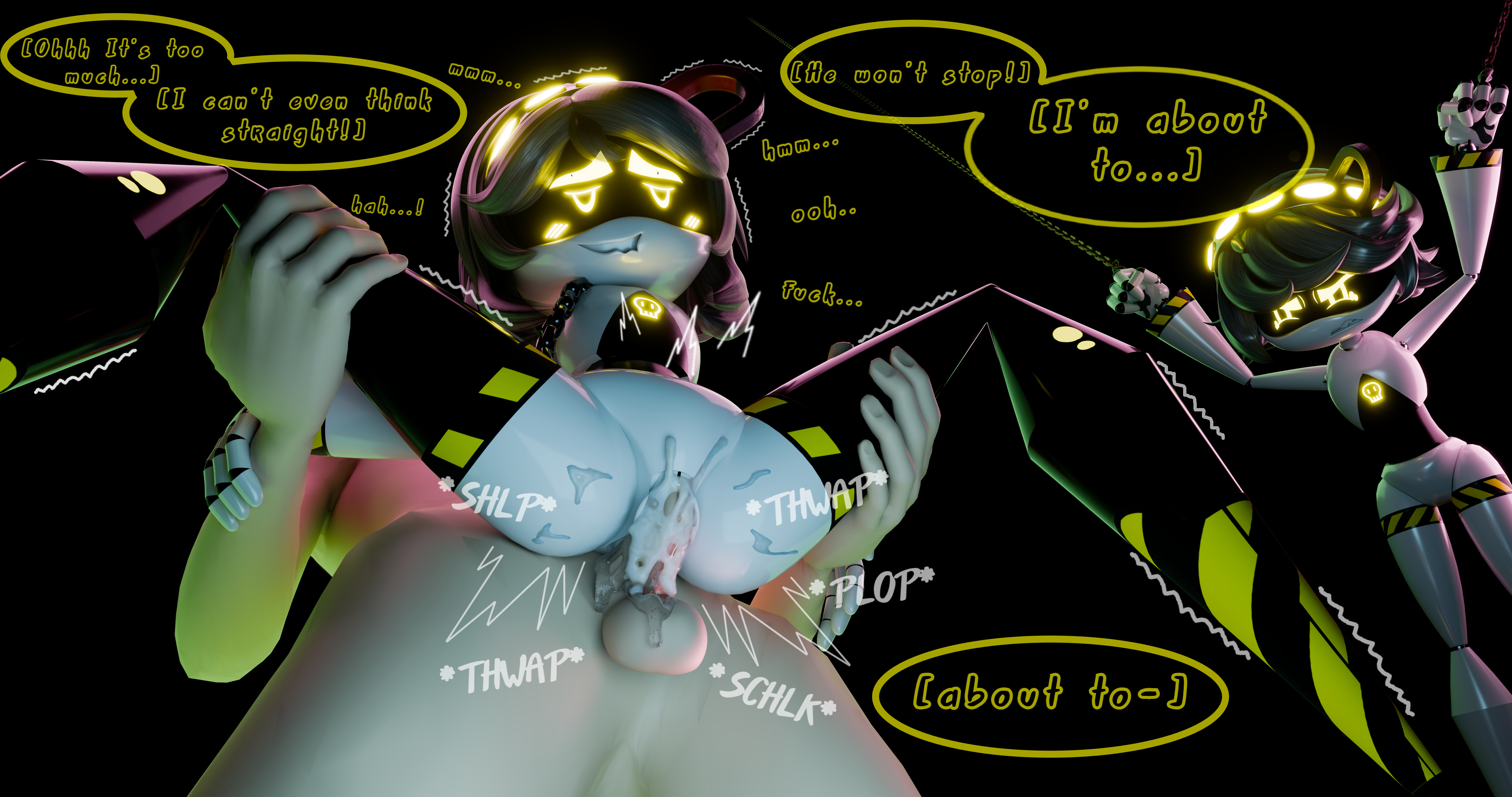 3d, 3d (artwork), accurate art style, armac104, biting lip, blender, blender (software), blush, cuckold, cum, cum in pussy, cum inside, disassembly drone, english text, eyes rolling back, full nelson, glitch productions, human, human on humanoid, human on robot, male/female, murder drones, murder drones x humans, n (murder drones), netorare, rape, sensitive, sensitivity heightening, small penis, small penis adoration, stockholm syndrome, v (murder drones)
