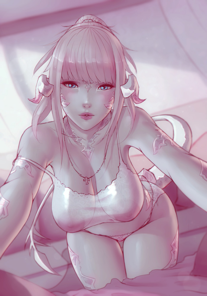 areolae, au ra, big breasts, breasts, cleavage, female, female only, final fantasy, final fantasy xiv, large breasts, looking at viewer, raen, see-through, solo, soranamae