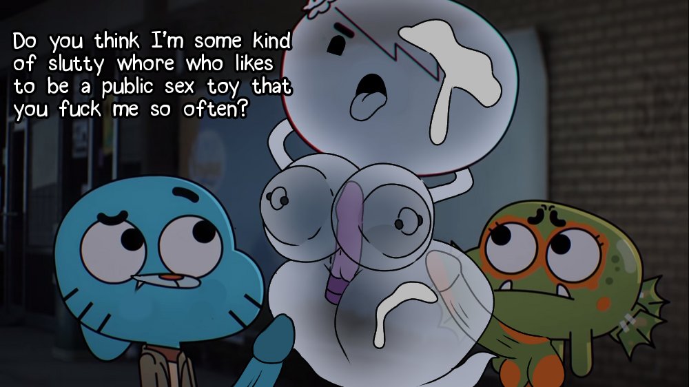 1girls, 2boys, 2boys1girl, ahe gao, big breasts, carrie krueger, curvy figure, darwin watterson, dildo, edit, editorl, english text, ghost, ghost girl, gumball watterson, huge ass, huge breasts, intangibility, intangible, nipple piercing, screenshot, screenshot edit, text, the amazing world of gumball, thick thighs