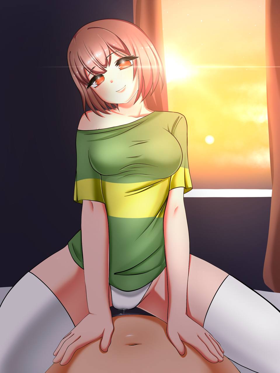 alternate version available, chara, chara (undertale), female chara, ozonoblood18, tagme, thighhighs, undertale, undertale (series)