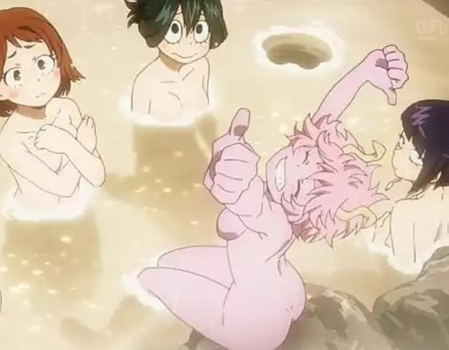 4girls, accurate art style, ashido mina, ass, asui tsuyu, bathing together, boku no hero academia, breasts, brown hair, brown-haired female, canonical scene, female, female only, green-haired female, grey hair, hagakure tooru, hagakure tooru (invisible), horns, human, jirou kyouka, kyoka jiro, mina ashido, monster girl, multiple girls, my hero academia, nude, ochako uraraka, official art, onsen, pink hair, pink skin, pink-haired female, pool, purple hair, purple-haired female, screencap, screenshot, sitting, thick, tooru hagakure, tooru hagakure (invisible), tsuyu asui, uraraka ochaco, uraraka ochako, water