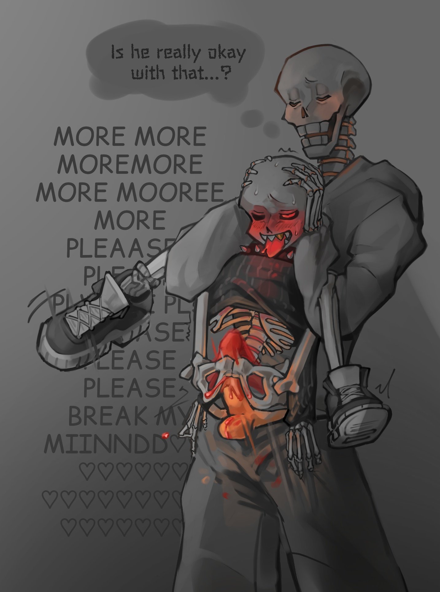 anal, anal penetration, anal sex, begging for more, big penis, blush, cock and balls, dialogue, ectobody, ectopenis, ectopussy, english text, full body, gay, honeymustard, incest, papyrus, papyrus (underswap), papyrus au, penetration, sans, sans (underfell), sans au, sex, sharp teeth, size difference, skeleton, text, tongue, tongue out, twxoplasma won, underfell, underswap, underswap papyrus, undertale, undertale au, yaoi