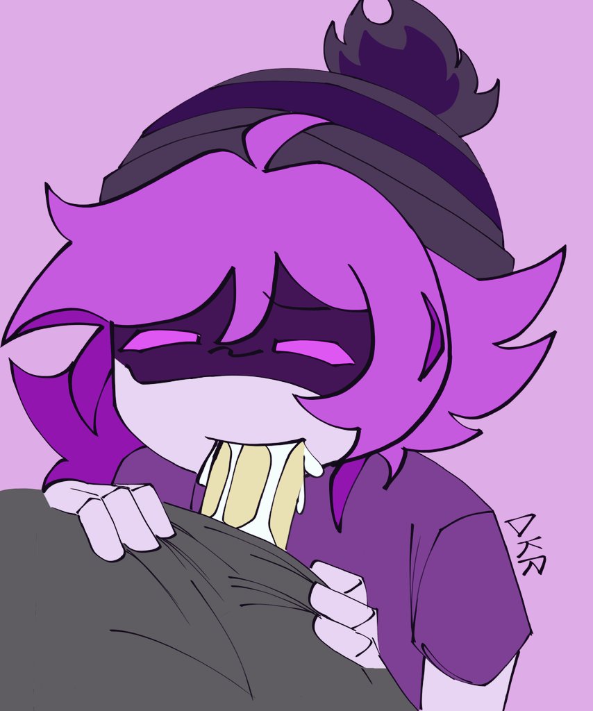 1boy, 1girls, blowjob, cum, dkrorg, fellatio, female, glitch productions, male, male/female, murder drones, n (murder drones), purple eyes, purple hair, tagme, uzi (murder drones), uzi doorman