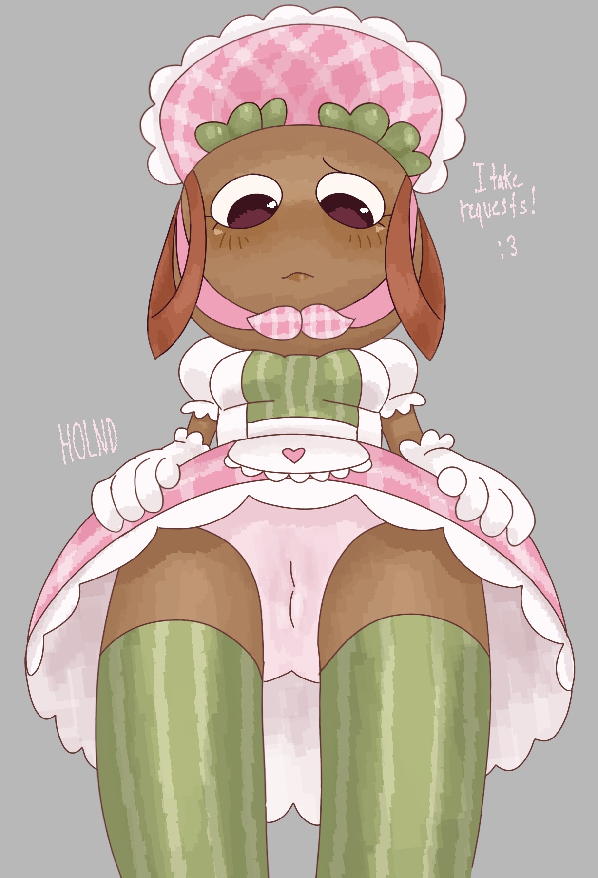 1girls, bassie (dandy's world), bonnet, dandy's world, dandys world, down angle, easter, female, female only, fully clothed, holnd, lifting dress, lifting skirt, looking at pussy, looking down, panties, plaid skirt, puffy areola, puffy lips, pussy bulge, solo, solo female, spring-time bassie, thigh high stockings, thigh highs, thighhighs