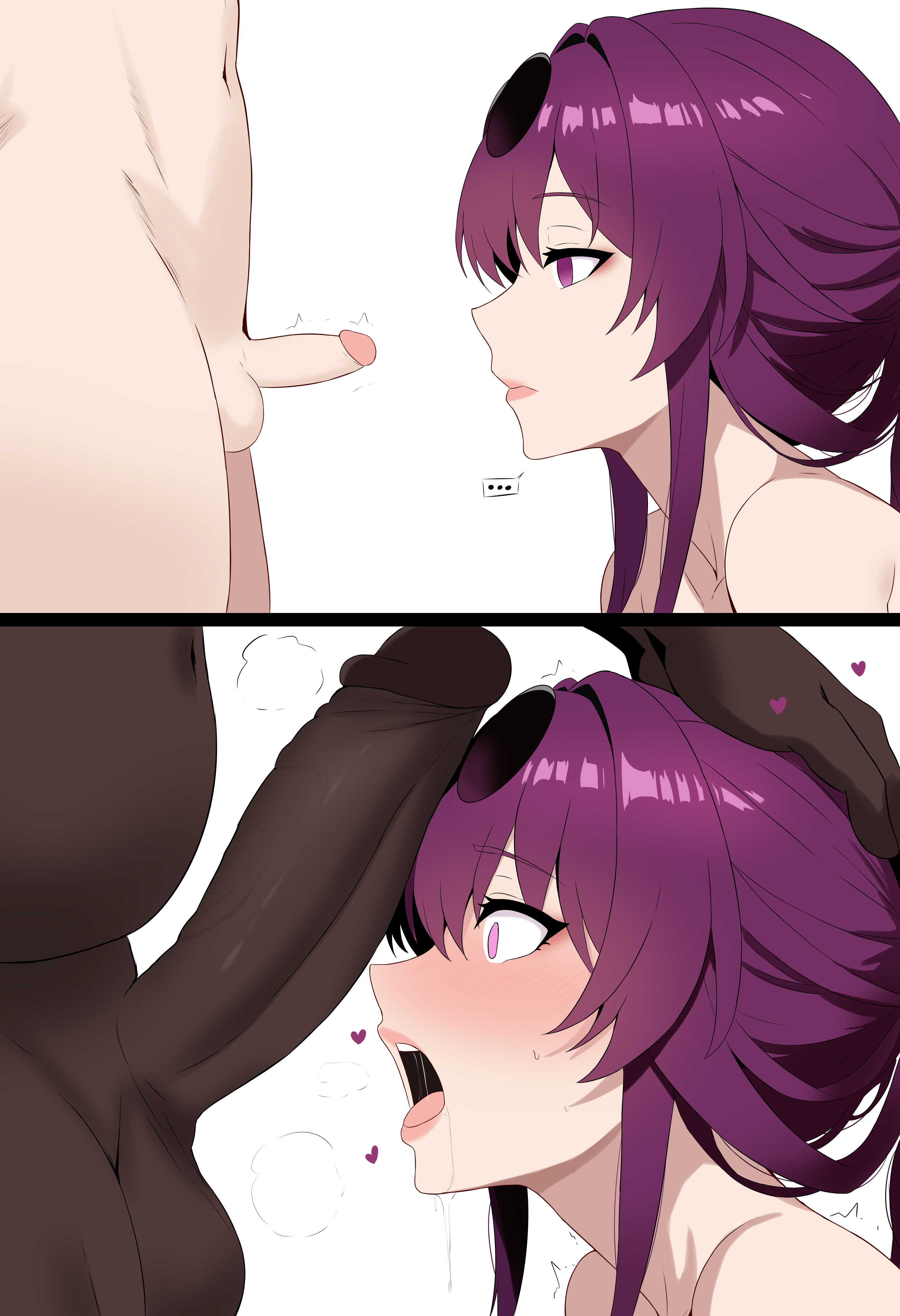 1girls, 2boys, 2koma, absurd res, big penis, black penis, caelus (honkai: star rail), cock shock, cuckold, dark skin, dark-skinned male, disappointed, heart, honkai (series), honkai: star rail, hoyoverse, huge cock, interracial, kafka (honkai: star rail), light skin, light-skinned female, light-skinned male, looking at penis, lord dante, male, mihoyo, netorare, open mouth, panting, penis, penis awe, penis size difference, purple eye, purple hair, side view, small penis, spoken ellipsis, sunglasses, sunglasses on head, unimpressed